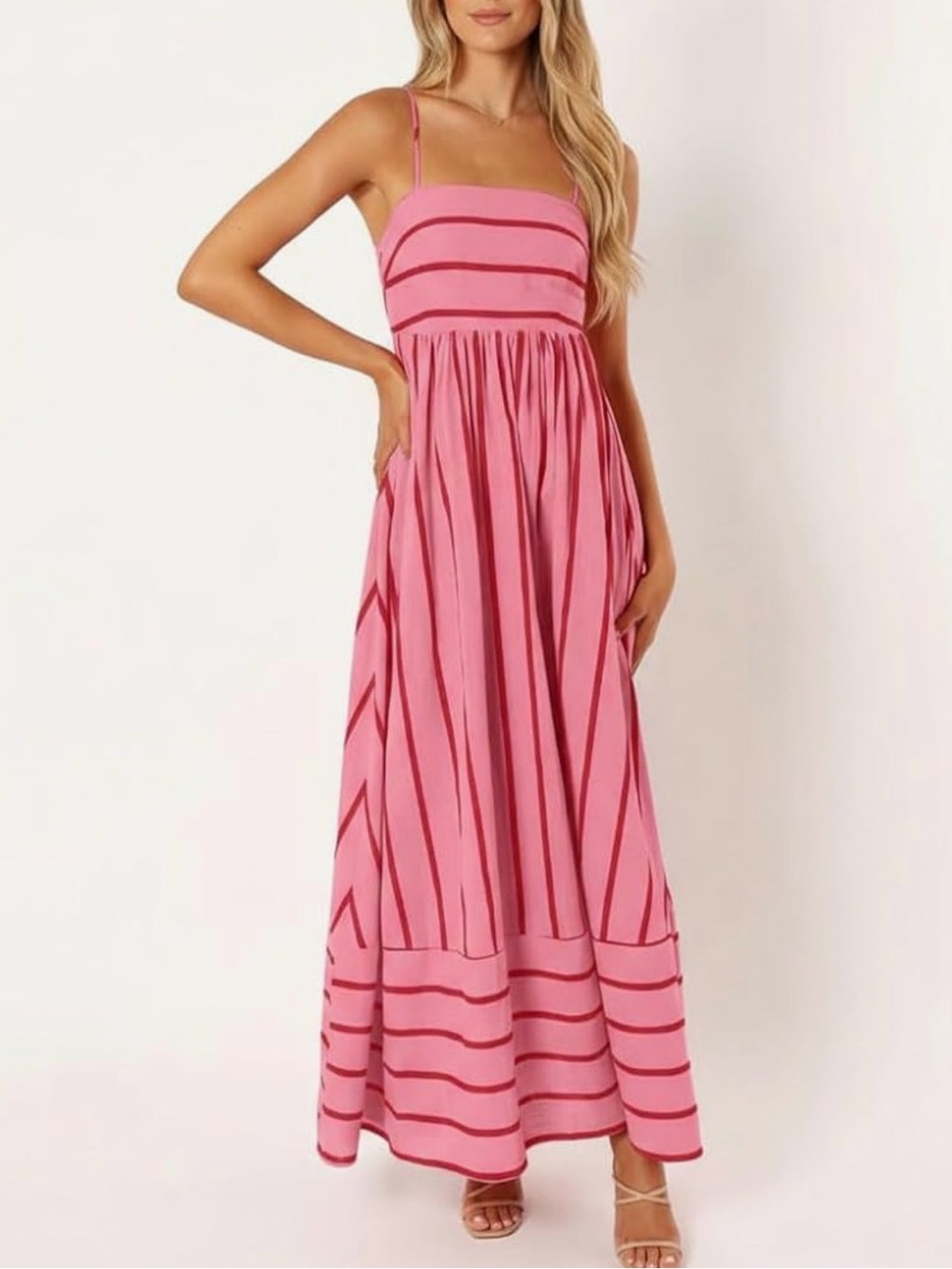 Pink Striped Spaghetti Strap maxi Dress
